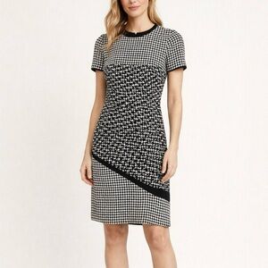Taylor Black White Houndstooth Short Sleeve Mini Dress Size 6